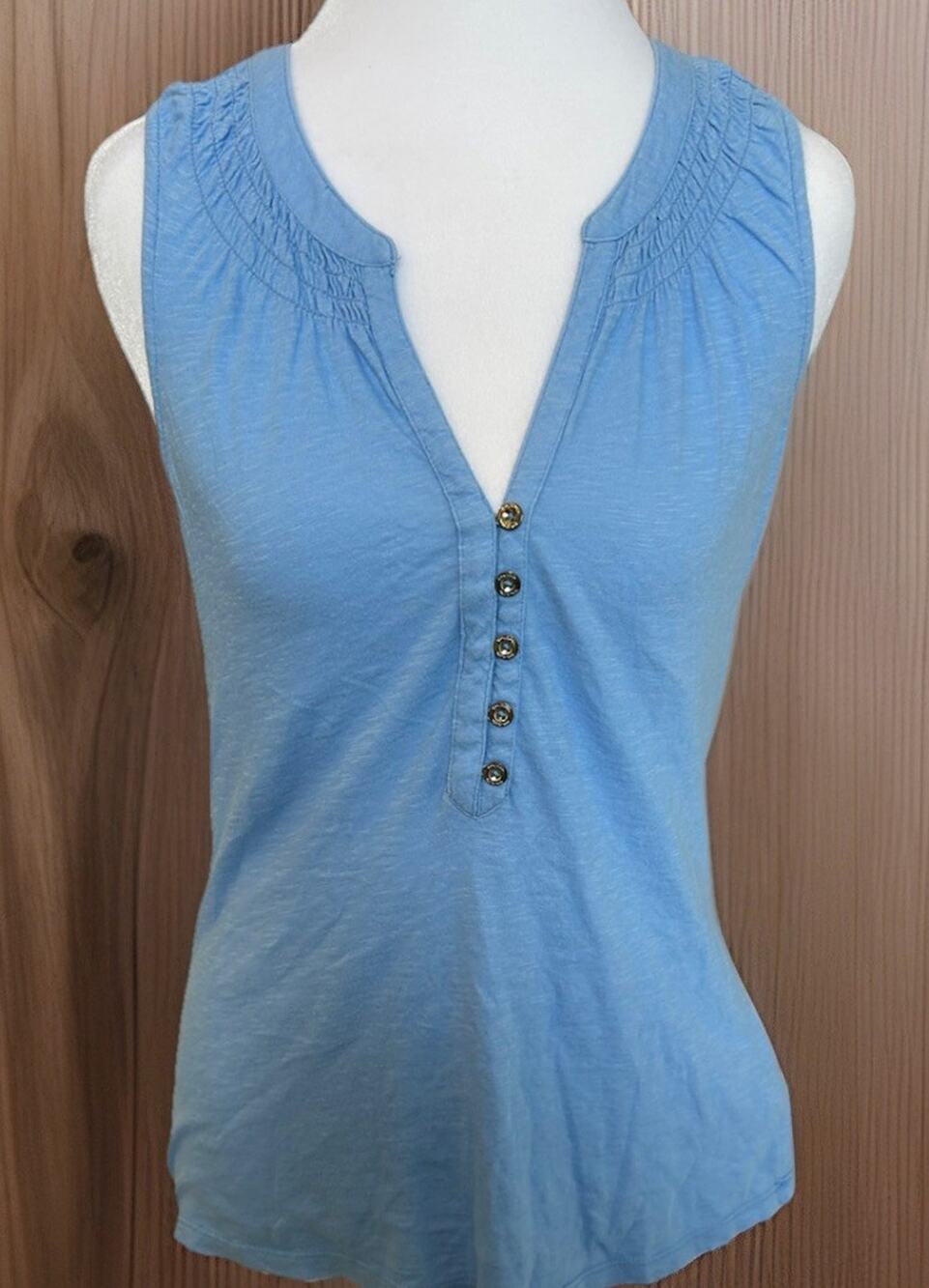 Lilly Pulitzer Xs Blue Cotton Essie Knit Shell Tank Top V Neck Buttons Pastel